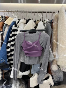 miss家2023年秋冬季修身灰拼紫两件套显气质外穿上衣女款式