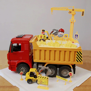 儿童挖掘机蛋糕装饰工程车玩具，翻斗车挖土机汽车，总动员摆件路障