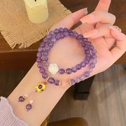 新中式复古双圈紫水晶莲花，流苏手链女国风气质，设计感手串手饰