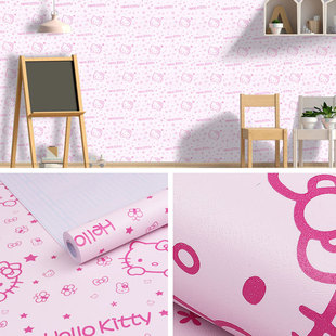 PVC自粘墙纸壁纸学生女生宿舍桌柜卡通贴纸粉色天使哈喽KT猫防水