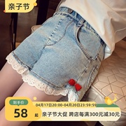 韩系童装24夏季时尚裤子女童百搭裙法式运动高级花边牛仔短裤