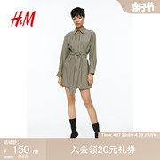 HM女装时尚裙子夏季收腰款衬衫式连衣裙1129135