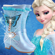 冬季女童高跟靴子儿童，公主时尚棉靴水钻，蝴蝶加绒保暖学生鞋子