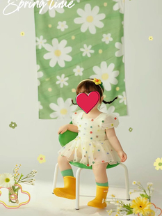 儿童写真道具背景布影楼(布影楼，)春天主题摄影拍照绿色花朵装饰挂布