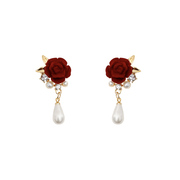 水滴玫瑰花珍珠秋冬耳环，女小众设计轻奢耳饰，精致高级网红气质耳钉
