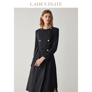 LadySElite/慕裁 黑色系带风衣女2023秋季收腰修身长款外套