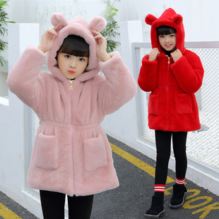 儿童皮草外套女童冬装时髦加绒加棉毛毛衣棉服女孩冬韩版童装棉衣