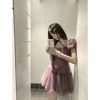 纱芭蕾泡泡2024拼接袖短裙感紫色蓬蓬设计子网夏季连衣裙女风