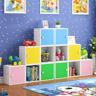 现代小柜子储物柜，带门简易单个收纳柜儿童书柜，自由组合格子玩具柜