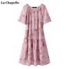 拉夏贝尔/La Chapelle设计感甜美印花连衣裙女夏季泡泡短袖碎花裙