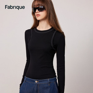 Fabrique BASIC 灰蓝色黑色假两件装饰明线打底衫基础款休闲针织