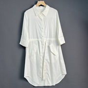 高品质文艺法式白色衬衫，领中袖连衣裙夏季森系显瘦收腰衬衫a字裙