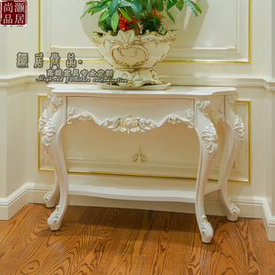 欧式实木玄关桌装饰桌，白色家用别墅雕花客厅，半圆玄关台入户门厅桌