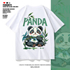 中国风短袖t恤男士国潮熊猫，印花纯棉白色，半截袖学生宽松大码体恤