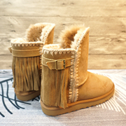 冬季真皮羊皮毛一体雪地靴，中筒靴流苏防滑保暖女靴皮带扣23-9