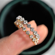 日式轻奢订制时尚细薄戒指，925银镀18k黄金，满钻简约排钻戒指指环女