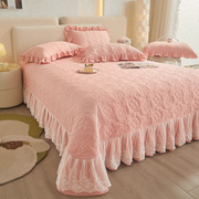 厂四季夹棉床盖单件四季通用纯色亲肤棉加厚防滑保护床单式床裙销