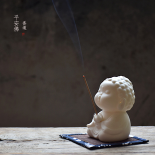 创意现代中式陶瓷摆件线香插檀香，座家用佛像，香薰炉如来插香器托盘