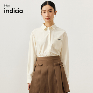 indicia 纯棉衬衫长袖米色简约直筒衬衣2023秋季时尚标记女装