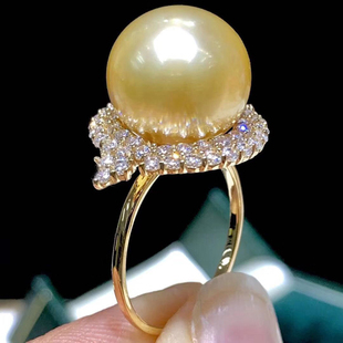 DIY珍珠配件 G18K黄金珍珠戒指空托 时尚指环女款 配11-13mm圆珠