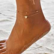 跨境夏季沙滩圆珠链爱心桃心心形脚链脚饰