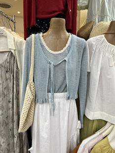 韩版夏季潮流时尚显白韩国东大门文艺淑女针织，长袖绑带开衫女