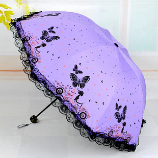 雨伞女学生美女蝴蝶，蕾丝花边黑胶防晒防紫外线太阳伞创意两用