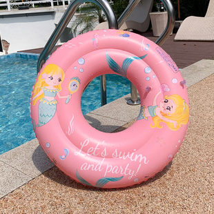 加厚双圈粉色美人鱼儿童，游泳圈充气卡通，泳圈小女童宝宝泳圈
