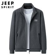 jeepspirit中青年秋季纯棉开衫，运动休闲时尚，卫衣男立领拉链外套