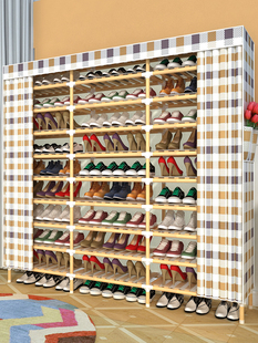 简易鞋架家用门口省空间经济型，防尘布鞋柜(布，鞋柜)实木置物架多功能鞋架子