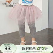 2件3折国货MECITY童装夏季女童婴儿打底裤半裙式假两件