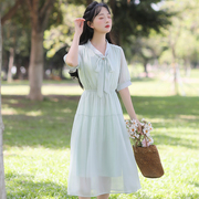 森系超仙温柔连衣裙女装夏季2023高级感气质雪纺裙子显瘦长裙