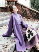 冬法式复古宽松慵懒风加厚防水貂绒长款开衫紫色毛衣外套外搭洋气