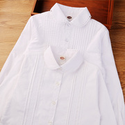 儿童衬衫女童白色秋冬装纯棉小学生校服蕾丝折边学院加绒长袖衬衣