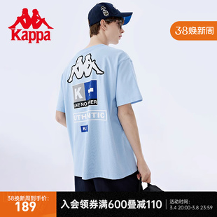 kappa卡帕复古运动短袖，男休闲印花t恤夏季纯棉圆领半袖