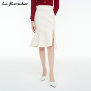 La Koradior拉珂蒂白色优雅修身羊毛钉珠鱼尾包臀裙半身裙女