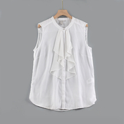 H1欧美外贸夏季清凉款雪纺设计感宽松大码单排扣显瘦白色衬衫