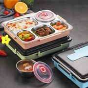 不锈钢分格保温便当饭盒儿童，防烫分隔型餐盘，小学生上班族餐盒带盖