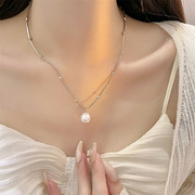 纯银s925圆珠珍珠项链女小众设计感2023高级锁骨链网红毛衣链
