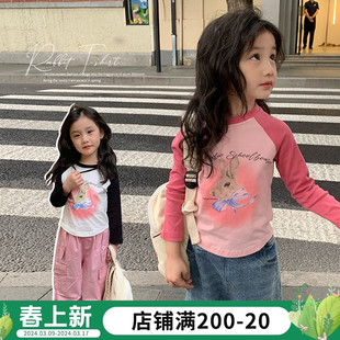 女童t恤插肩袖2024儿童时髦洋气长袖童装一岁女宝宝春装上衣3