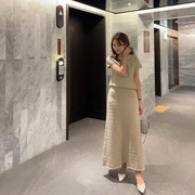 韩国东大门女春装套装短袖麻花，针织衫+高腰包(高腰包)臀半身裙两件套