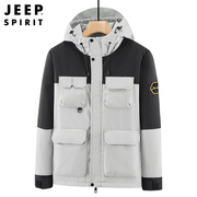 jeepspirit冬款男士棉衣，中长款潮流棉服加厚工装，多口袋滑雪棉袄