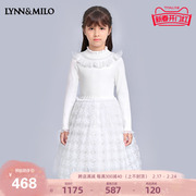 LYNNMILO琳麦罗女童连衣裙长袖2024针织网纱白色洋气公主裙子
