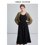 vegachang休闲时尚套装女2024春秋款显瘦吊带裙+针织坎肩两件套