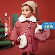啊咪啦女童羊毛呢子大衣，冬款儿童加厚上衣宝宝圣诞节保暖格子外套