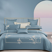 简约新中式床上四件套全棉纯棉田园风刺绣花被罩床单家纺柔软床品