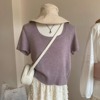 四季青广州十三行女装高货上衣夏香芋淡紫色羊毛针织短袖T恤薄款