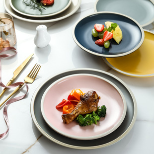 特别好看的餐盘ins莫兰迪陶瓷哑光西餐盘家用圆形餐具套装牛排盘