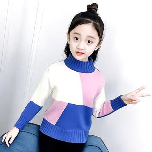 女童洋气毛衣套头厚针织打底衫，2023春秋装，韩版儿童中大童上衣