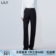 lily2024春女装商务通勤款复古显瘦高腰垂坠感黑色西装休闲裤